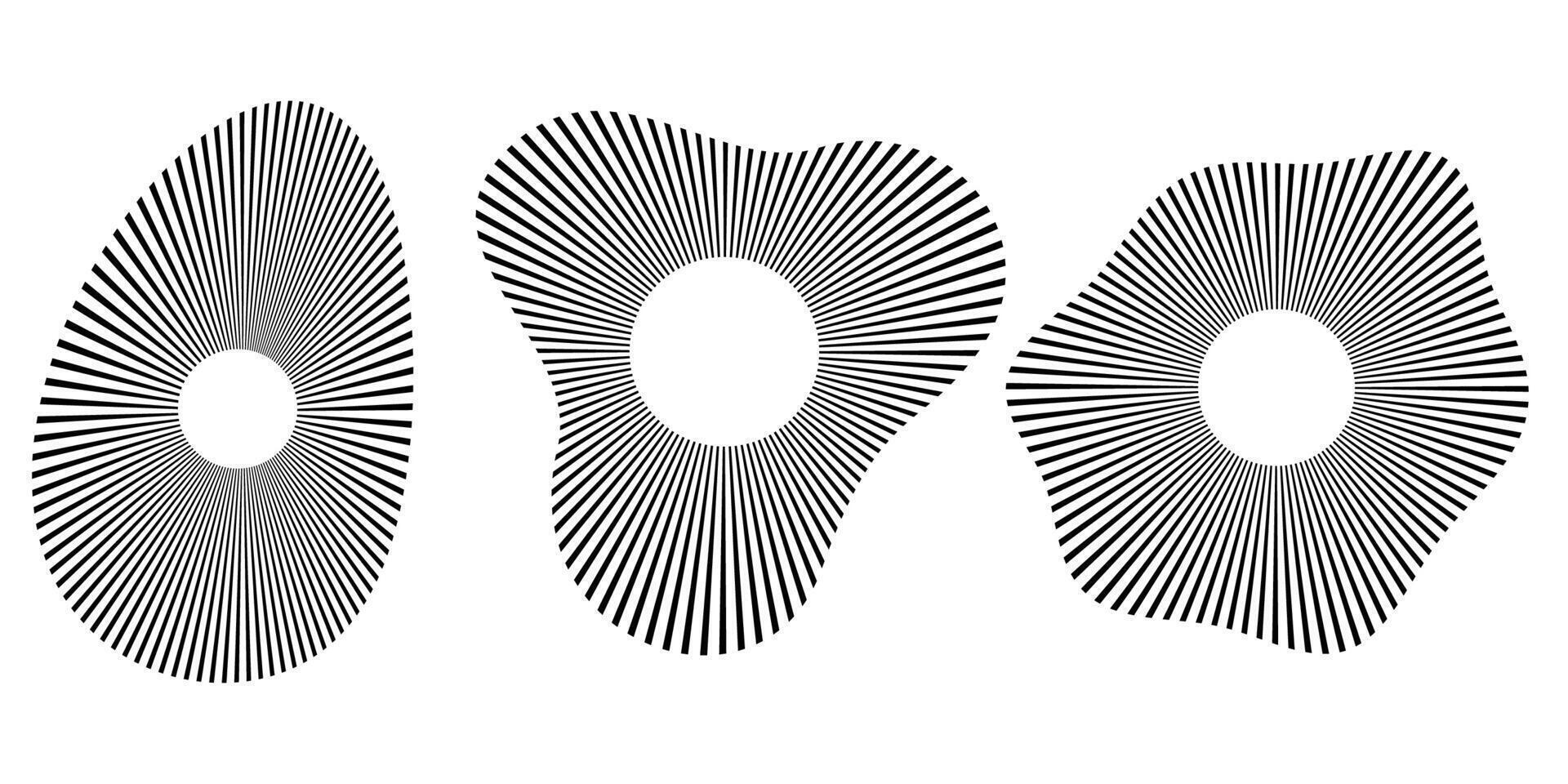 Set of concentric ripple icons with broken lines. Abstract audio wave symbols showing vibration, echo, radio signal, volume pulse, radar effect and circular sound pictogram elements. vector