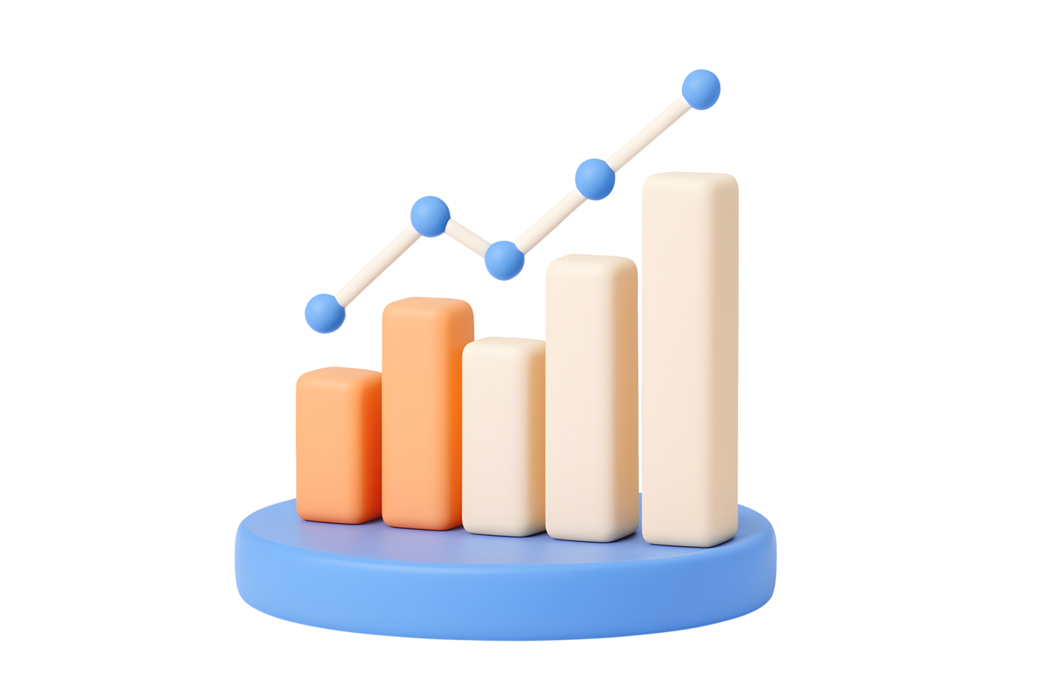 3d bar gráfico icono con pastel vertical columnas y hacia arriba línea grafico en azul plataforma aislado en transparente antecedentes png