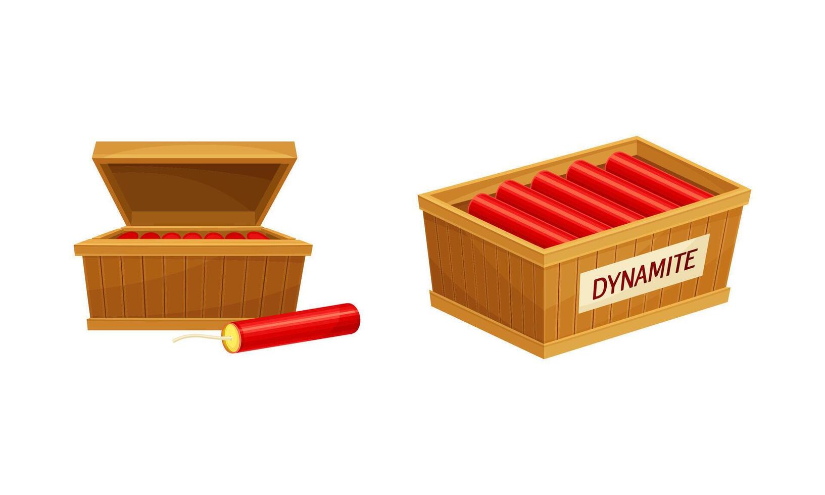 Dynamite Red Stick in Box as Explosive Material with Blasting Cap and Cable or Fuse Set vector
