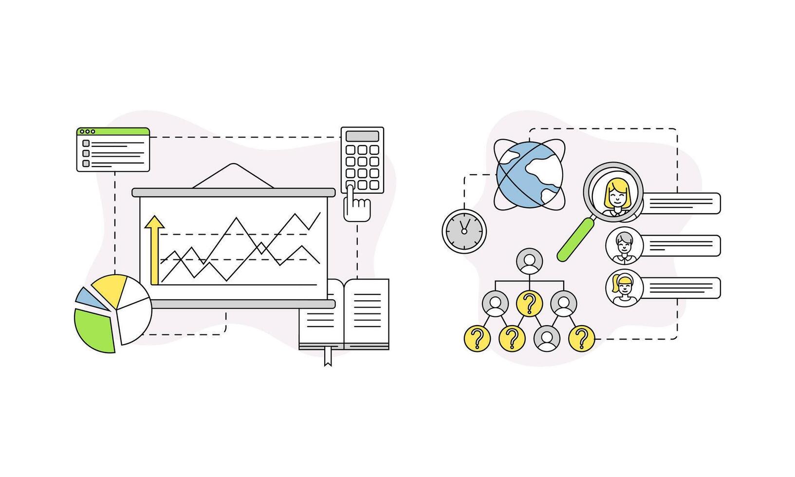 Business and Start-up Development with Chart and Human Resource Search Line Composition Set vector