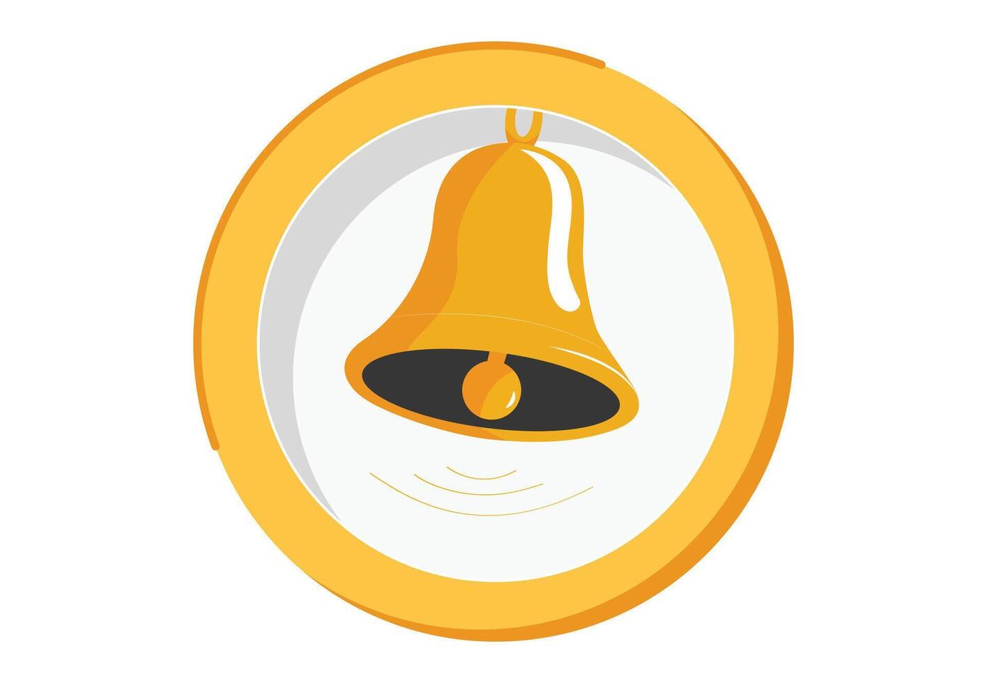 A golden bell icon rings within a circular frame, presenting a simple and clean design vector