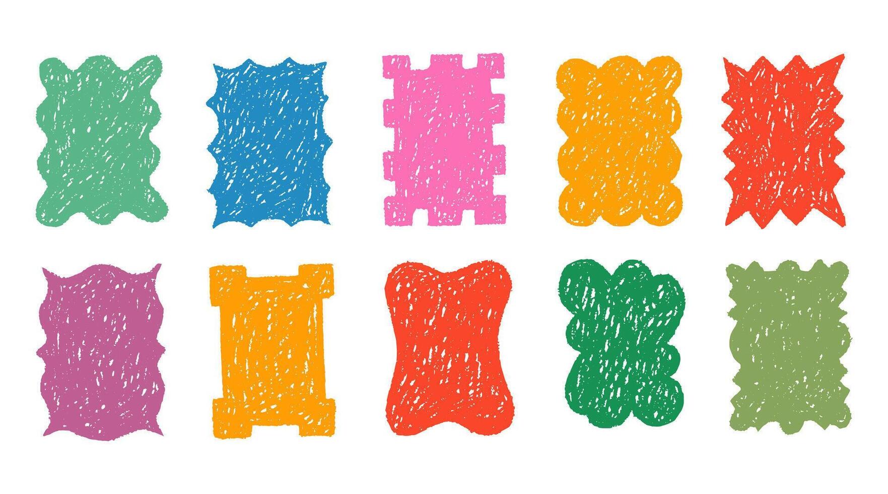 Hand drawn crayon touch. Cute colorful square shape frames with chalk brush texture on white background vector