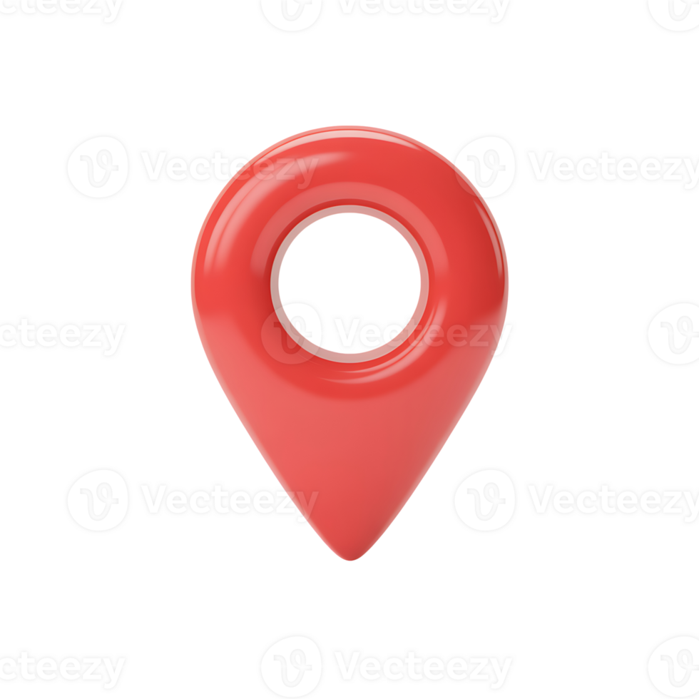 Red map pointer icon 3d rendering showing location or destination on transparent background png