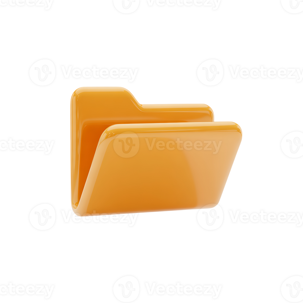 Orange glossy folder icon isolated on transparent background, 3d render of file symbol png