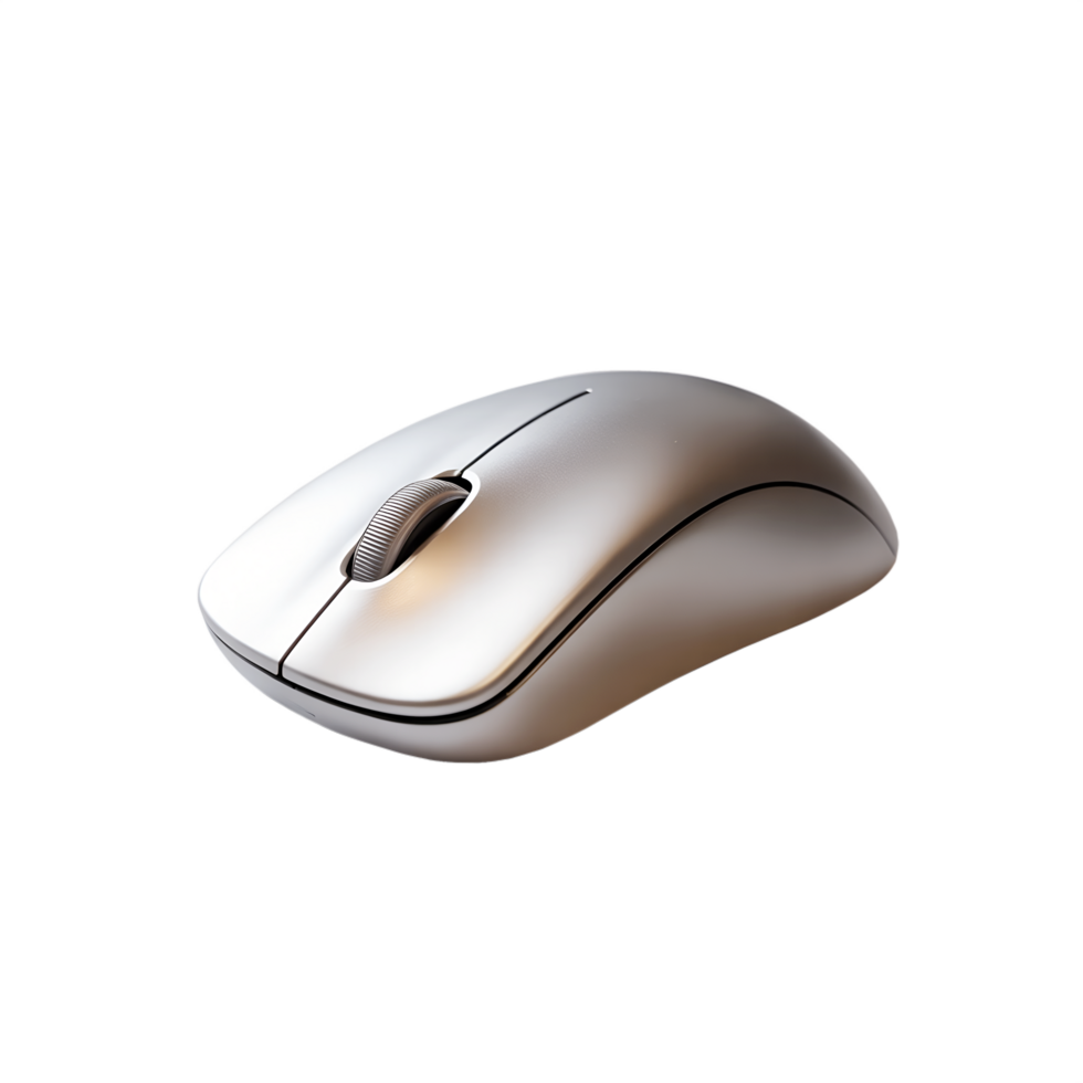Sleek silver computer mouse for professional workspace productivity and efficient modern computing setup png