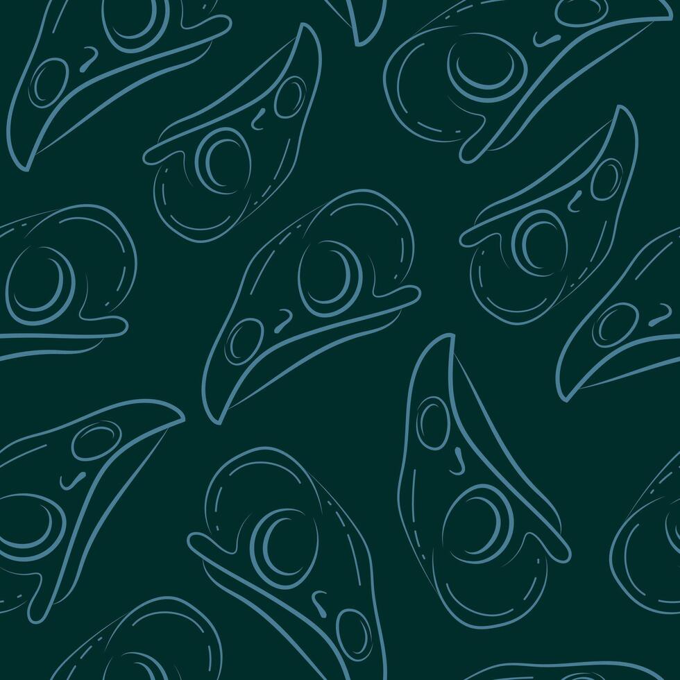 seamless pattern with bird skull icon in line art style drawn with various contours on a dark blue background, suitable for gothic or Halloween designs vector