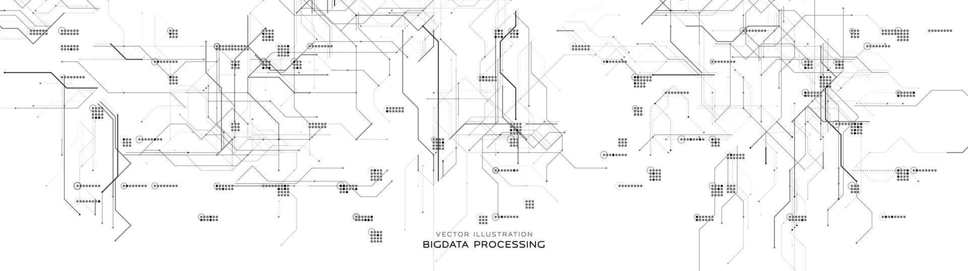 Monochrome digital circuit chip background, processor network. AI neural system lines texture. Cyber data flow tech pattern. Artificial intelligence technology backdrop. illustration vector