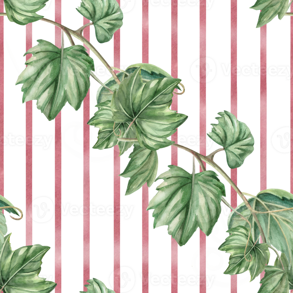 Seamless pattern with diagonal grape branches on striped background. Watercolor illustration in realistic style for packaging design, wine list, printing on kitchen textiles and fabric. png