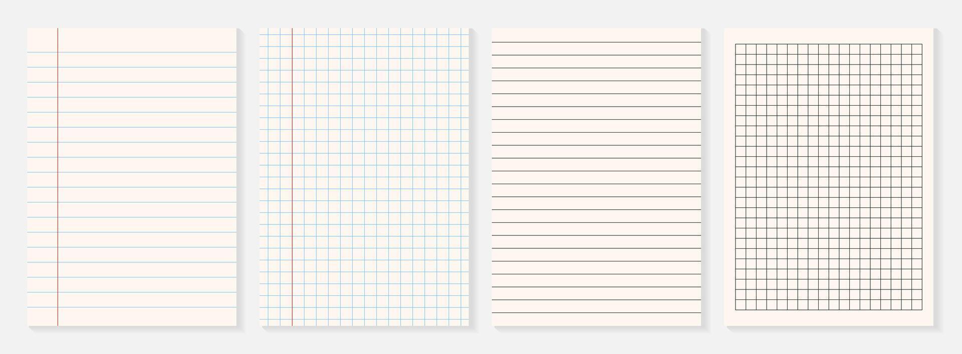 Set of different of paper. Sheets from a notepad and notebook, striped and lined. Set note sheet, notebook page, torn piece of paper. Templates for scrapbook edge, notebook tear, blank page split vector