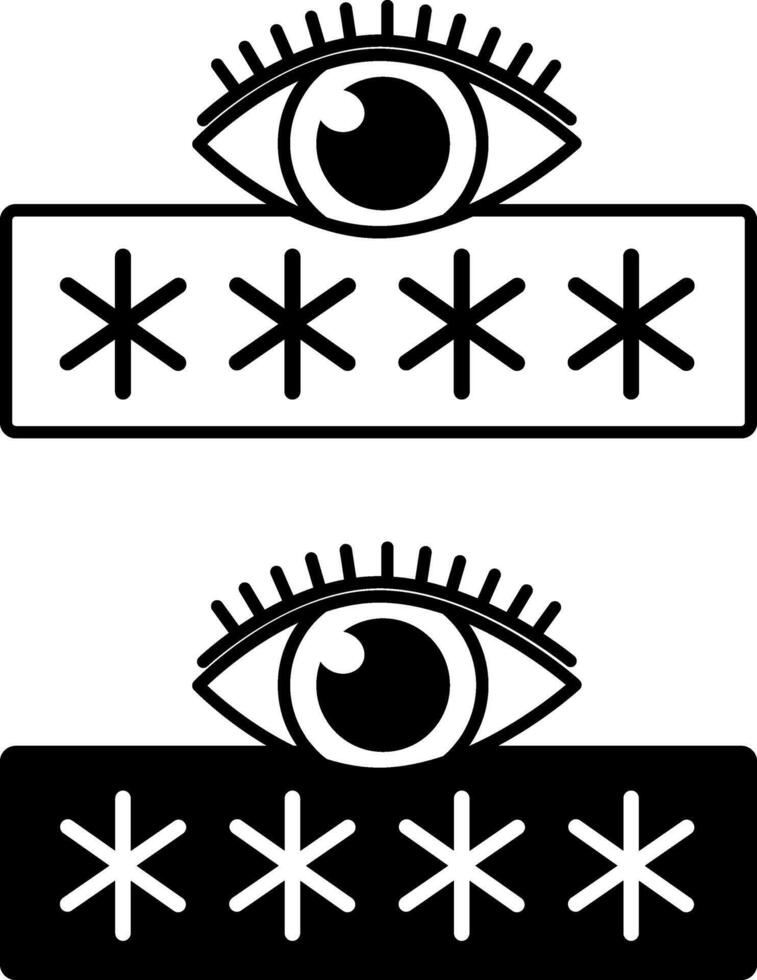 Show Password Icons. Black and White Illustration. Hidden Code and Eye. Function Which Opens a Combination of Characters to Login to a Website or Application. Concept of Password and Data Security vector