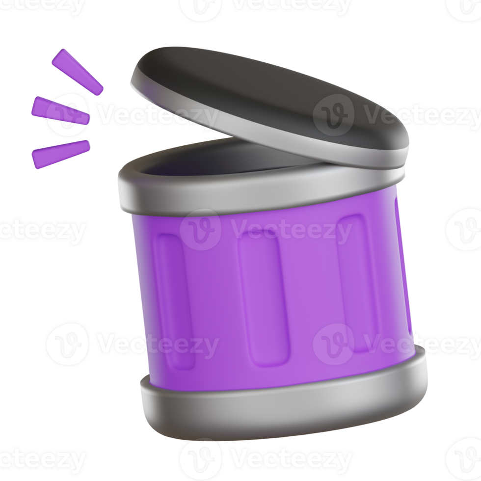 trash bin with open lid and alert User Interface 3D icon png
