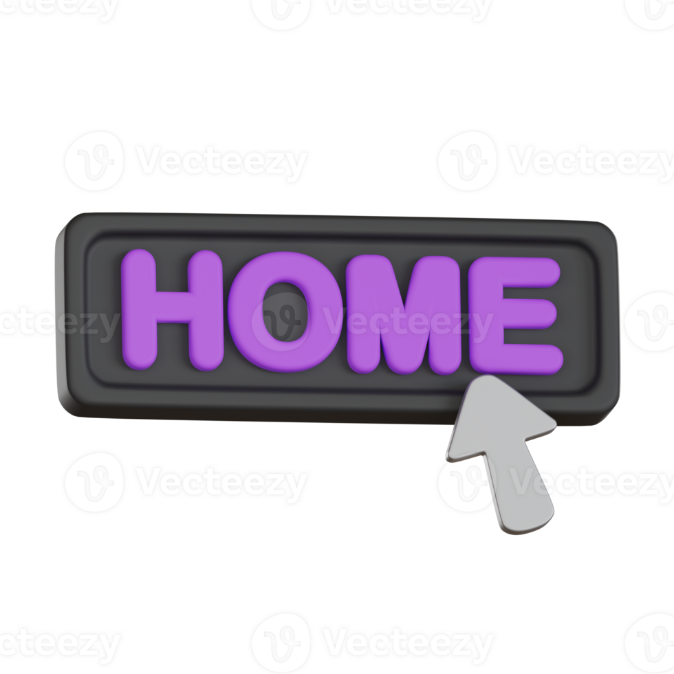 Home button with text and cursor User Interface 3D icon png