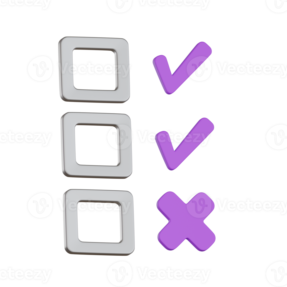 Checklist with check marks and cross User Interface 3D icon png