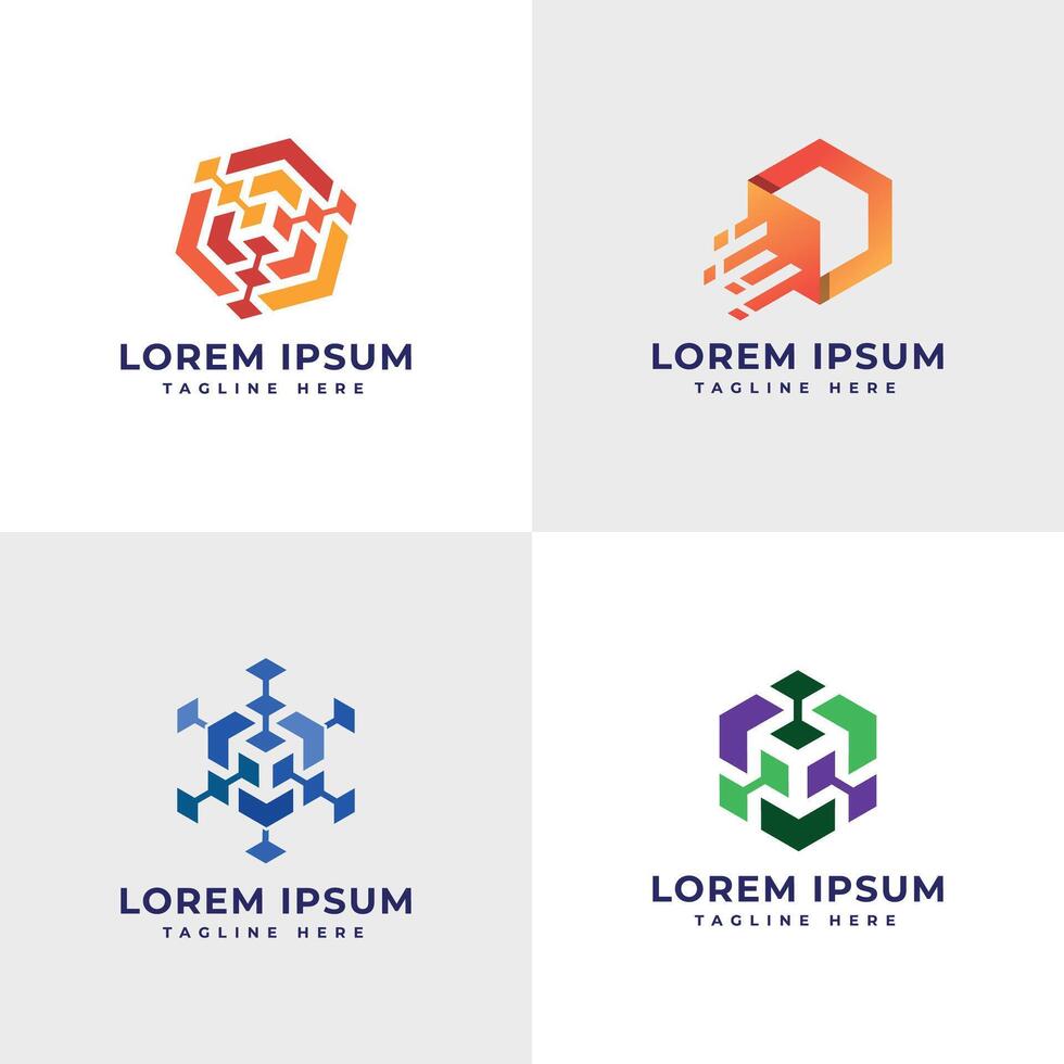 Technology hexagonal shape logo design creative unique concept for tech business it firm startup company vector