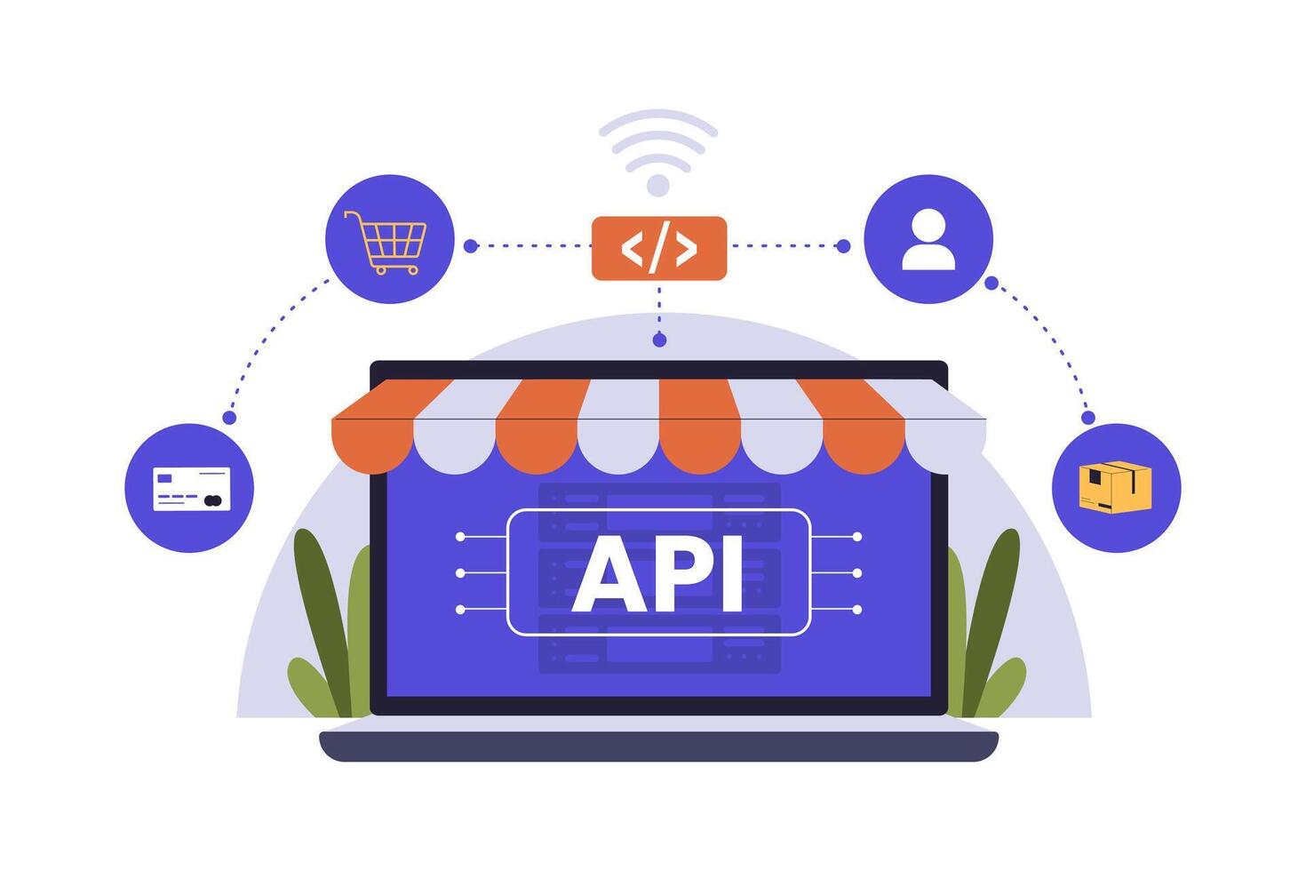 API diagram for e-commerce integration vector