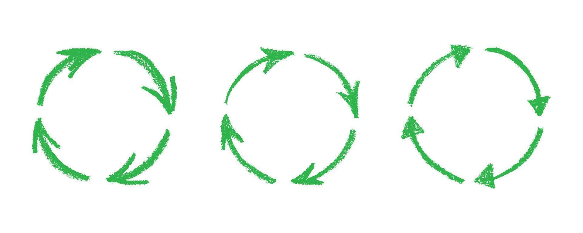 Set of hand drawn recycle arrow icon Recycling resources symbol Reuse of materials, zero waste, green environment, saving the planet waste emblem vector