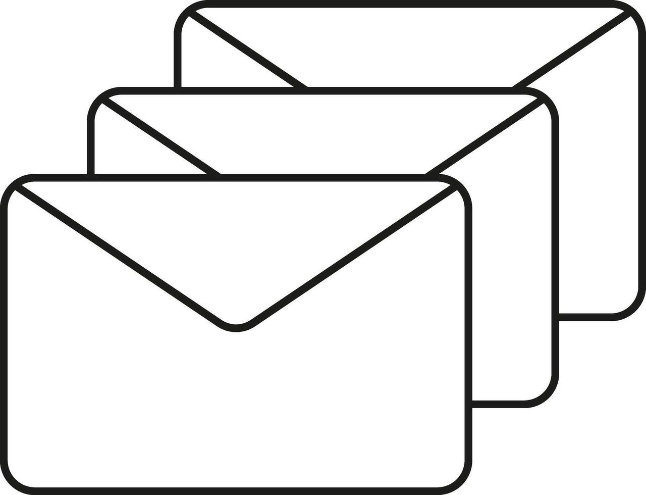 Three outline envelopes stacked for mailing communication and correspondence concepts illustration vector