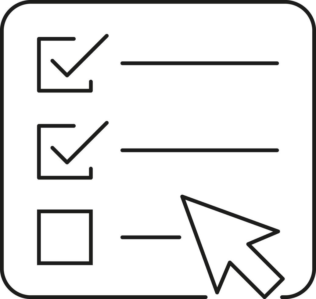 Clean line art checklist icon with cursor symbol representing tasks and completion illustration vector