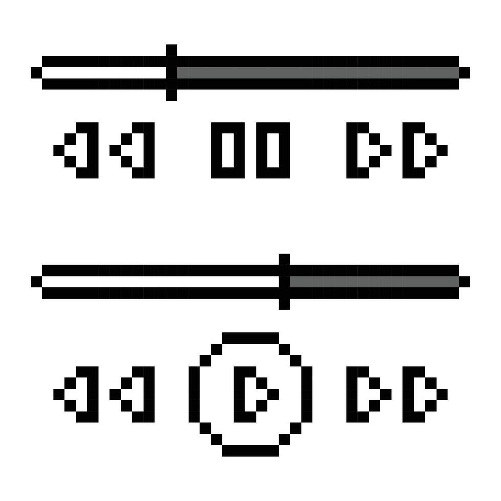 Pixel Media Control Bar Play, Pause, Skip, Retro UI Icons vector