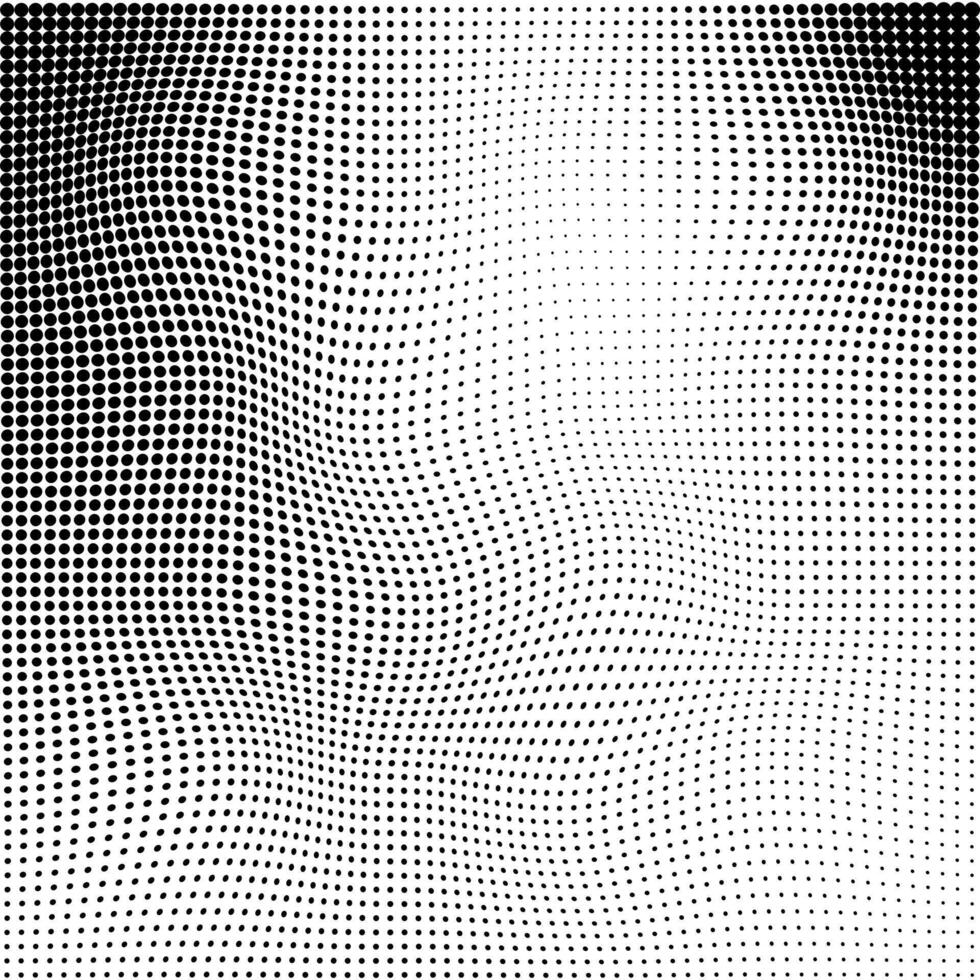 Abstract halftone gradient texture background with modern deformed black dot pattern for design, poster, or digital effect. vector