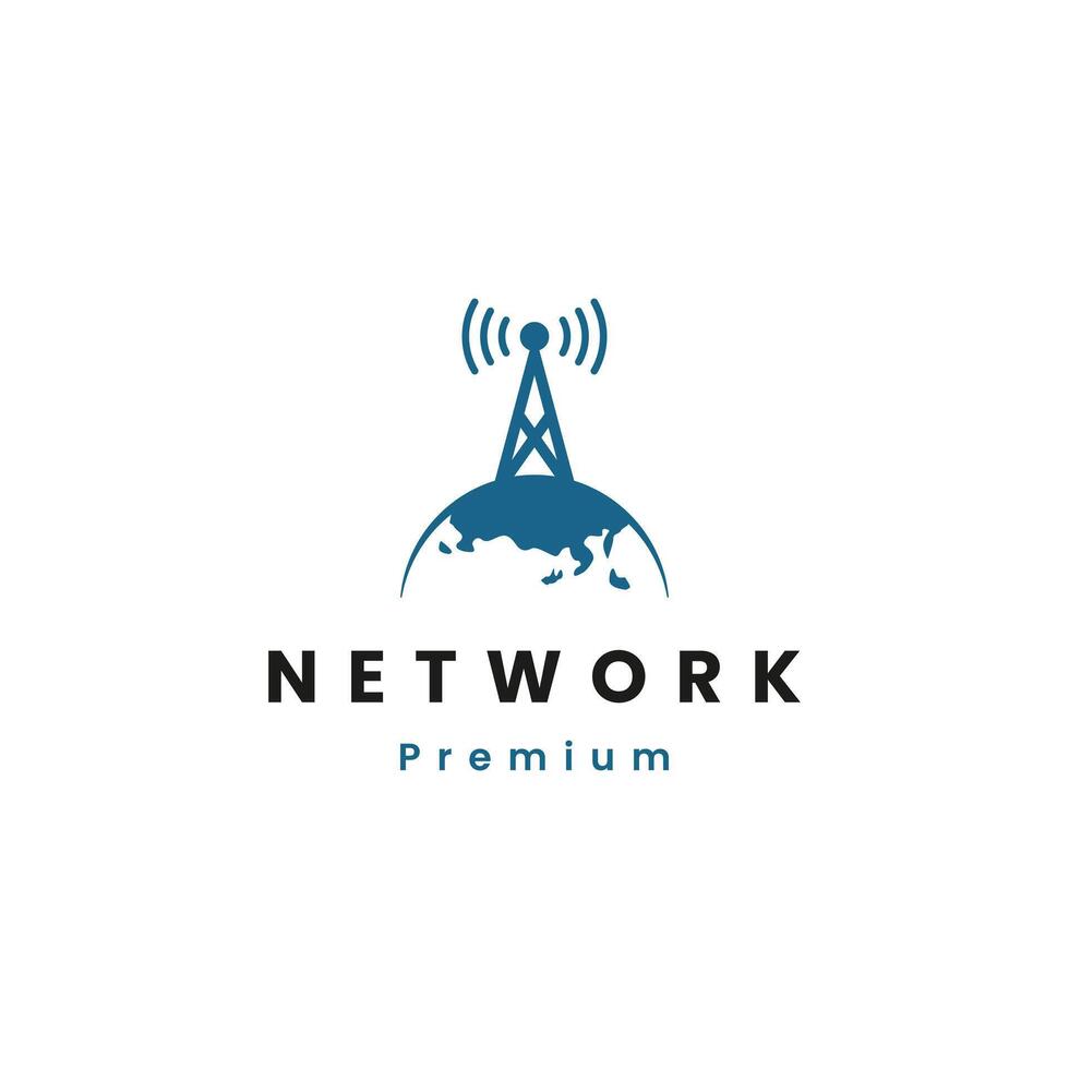 simple logo of a global network tower with signal waves, symbolizing communication and connectivity vector