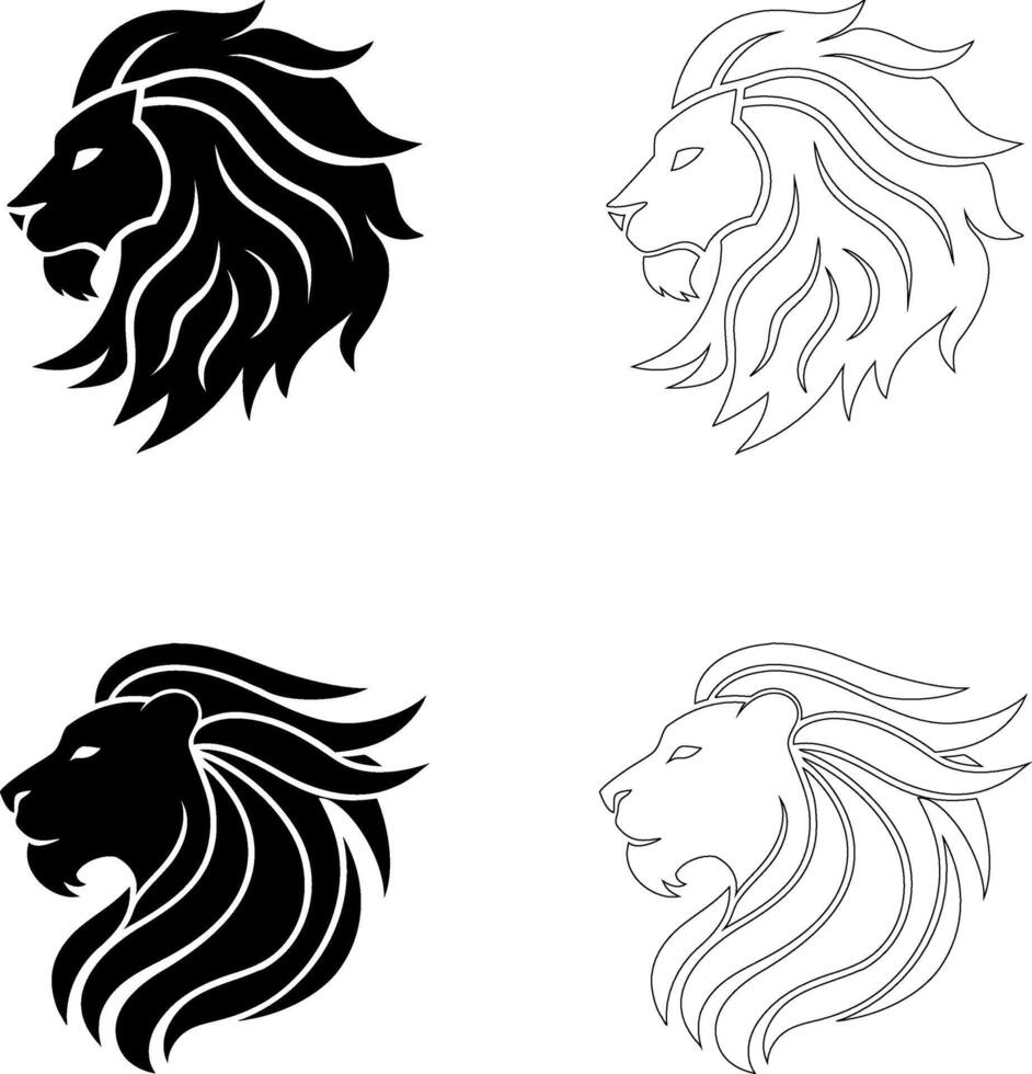 Abstract lion head silhouette, flowing mane lines, modern minimal style, isolated on white background vector