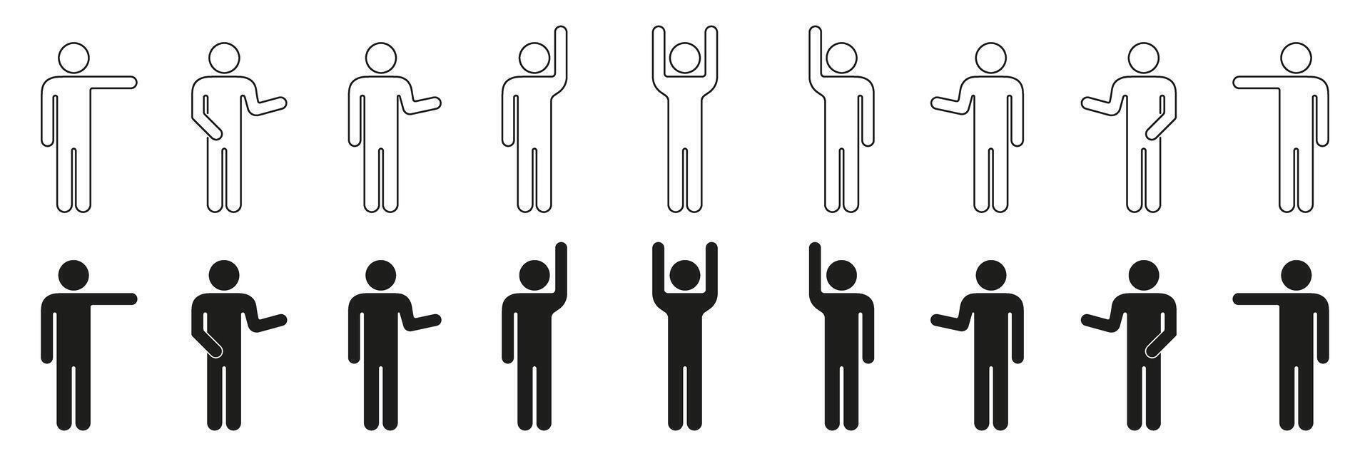 Human Gesture And Pose Icon Set. Communication, Interaction, And Body Language Outline And Silhouette Symbol Collection. Various Hand And Arm Positions. Isolated Illustration vector