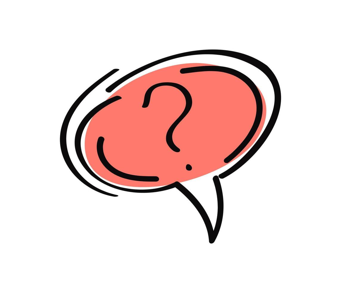 Abstract speech bubble, cloud, question mark. Concepts of finding answer, solving problem. Drawing, doodle, hand drawn, isolated background. Simply question mark icon. vector