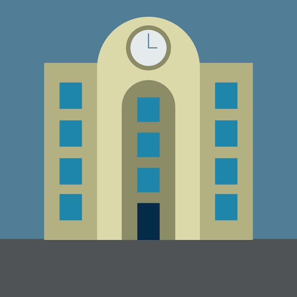 Flat Illustration of a Government Building Featuring a Clock on Top and Many Windows on the Facade vector