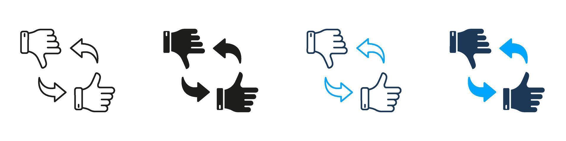 Thumbs Up And Down With Arrows Line And Solid Icon Set. Feedback And Opinion Exchange Symbol Collection. User Interaction And Decision-Making Process. Isolated Illustration vector