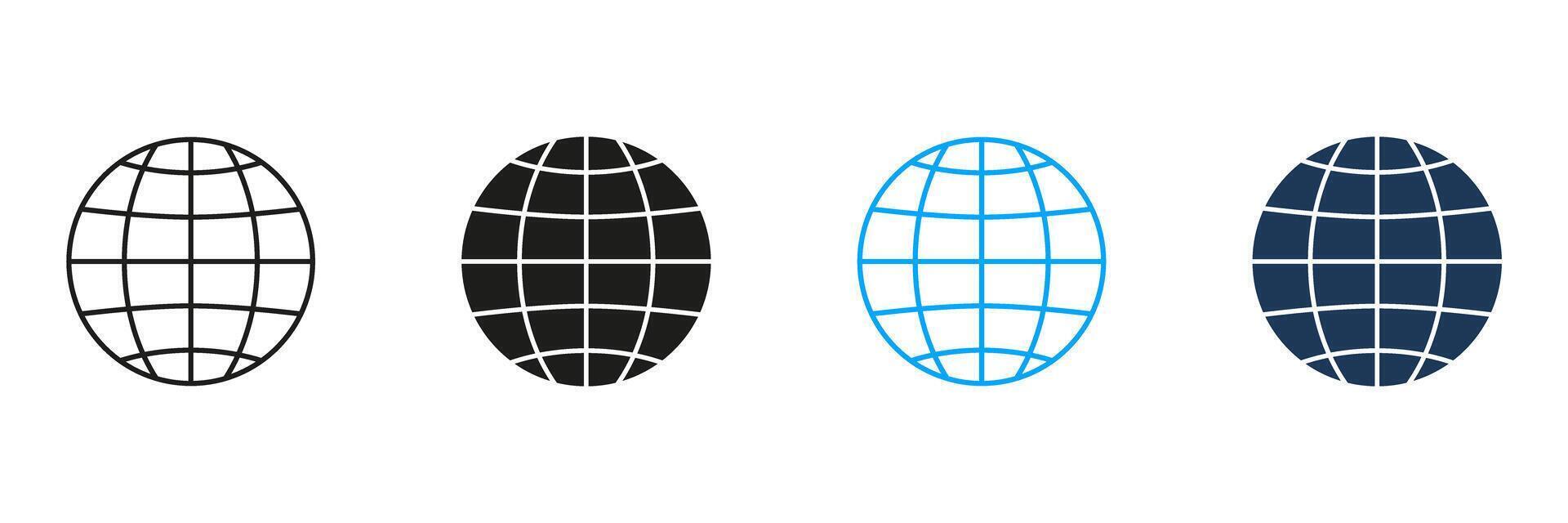 Globe Grid Line And Solid Icon Set. Global Connectivity, Internet, And Worldwide Network Symbol Collection. Communication And International Reach. Isolated Illustration vector