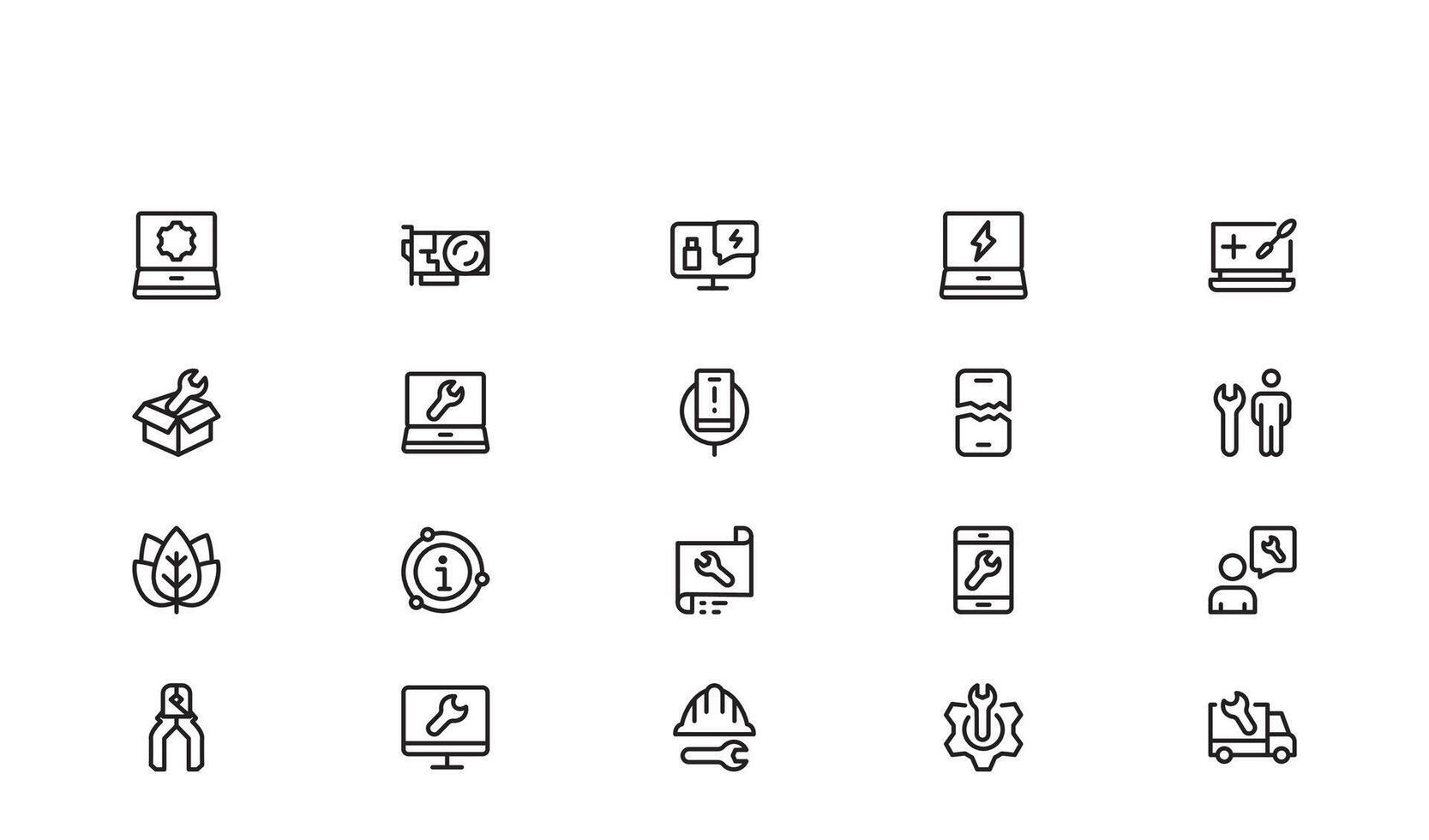 Repair and Fix line icon set featuring editable, pixel-perfect tools and symbols. Includes professional, minimal, and modern ideal for icons set are repair themes. vector