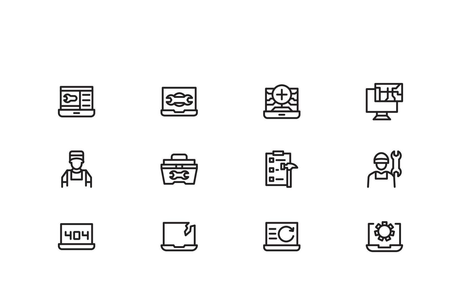 Repair and Fix line icon set featuring editable, pixel-perfect tools and symbols. Includes professional, minimal, and modern ideal for stock vector