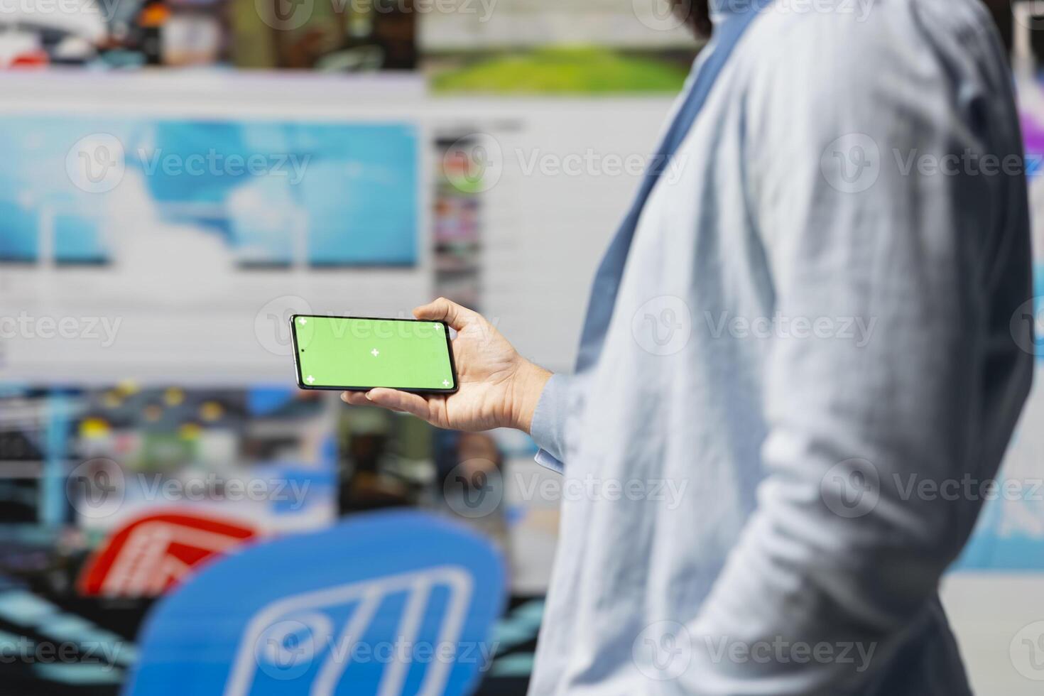 Male web user navigates phone with copy space for the world of social media platforms, leveraging creativity and mobile technology to maintain online presence and build a community. Social network. photo