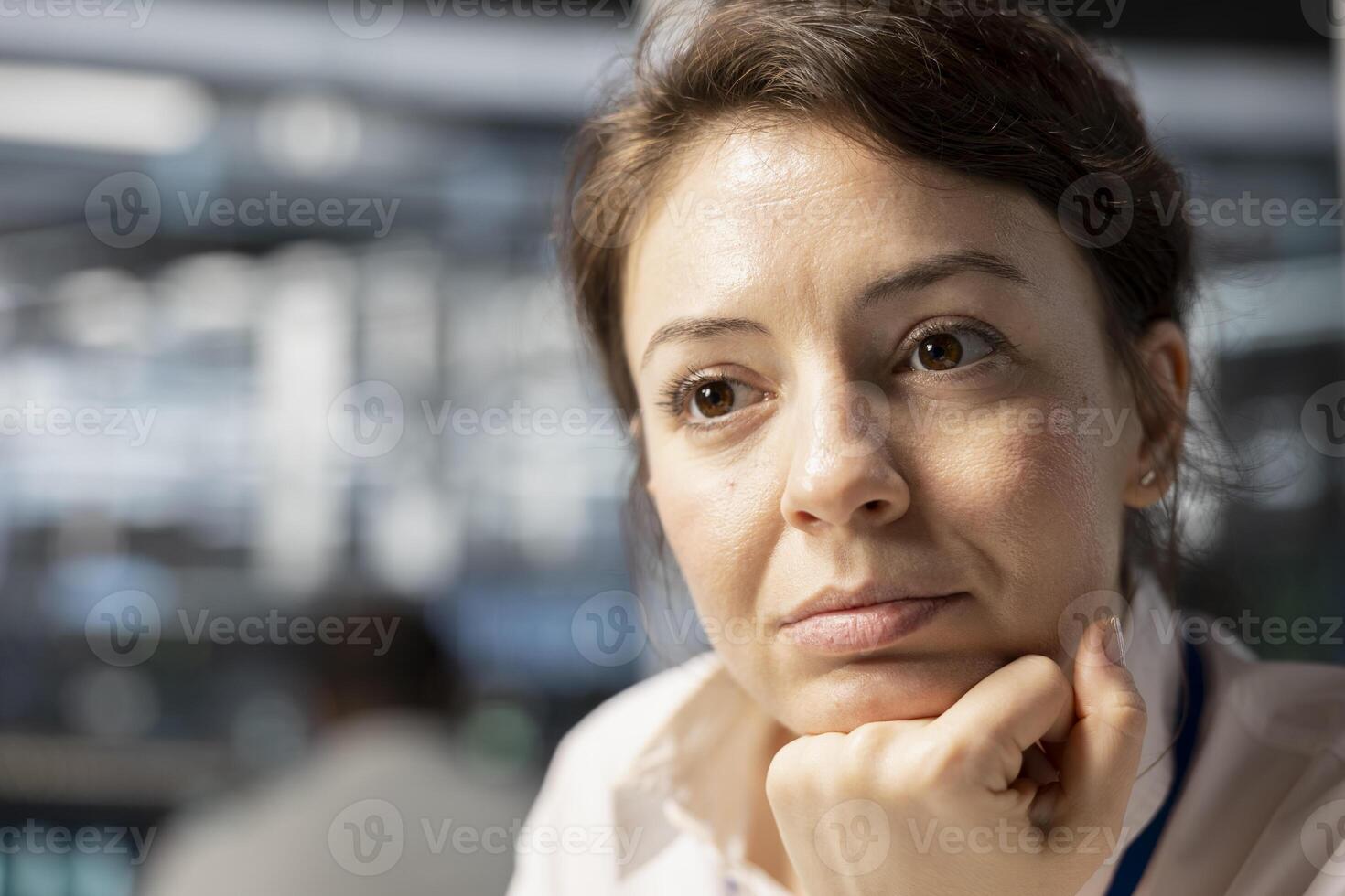 Close up of computer scientist in data center working to update rackmounts software, configuring network virtualization. Woman in server room office verifying mainframes settings photo