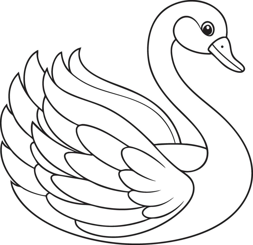 Graceful swan outline drawing in simple black and white style perfect for design projects and educational coloring resources vector