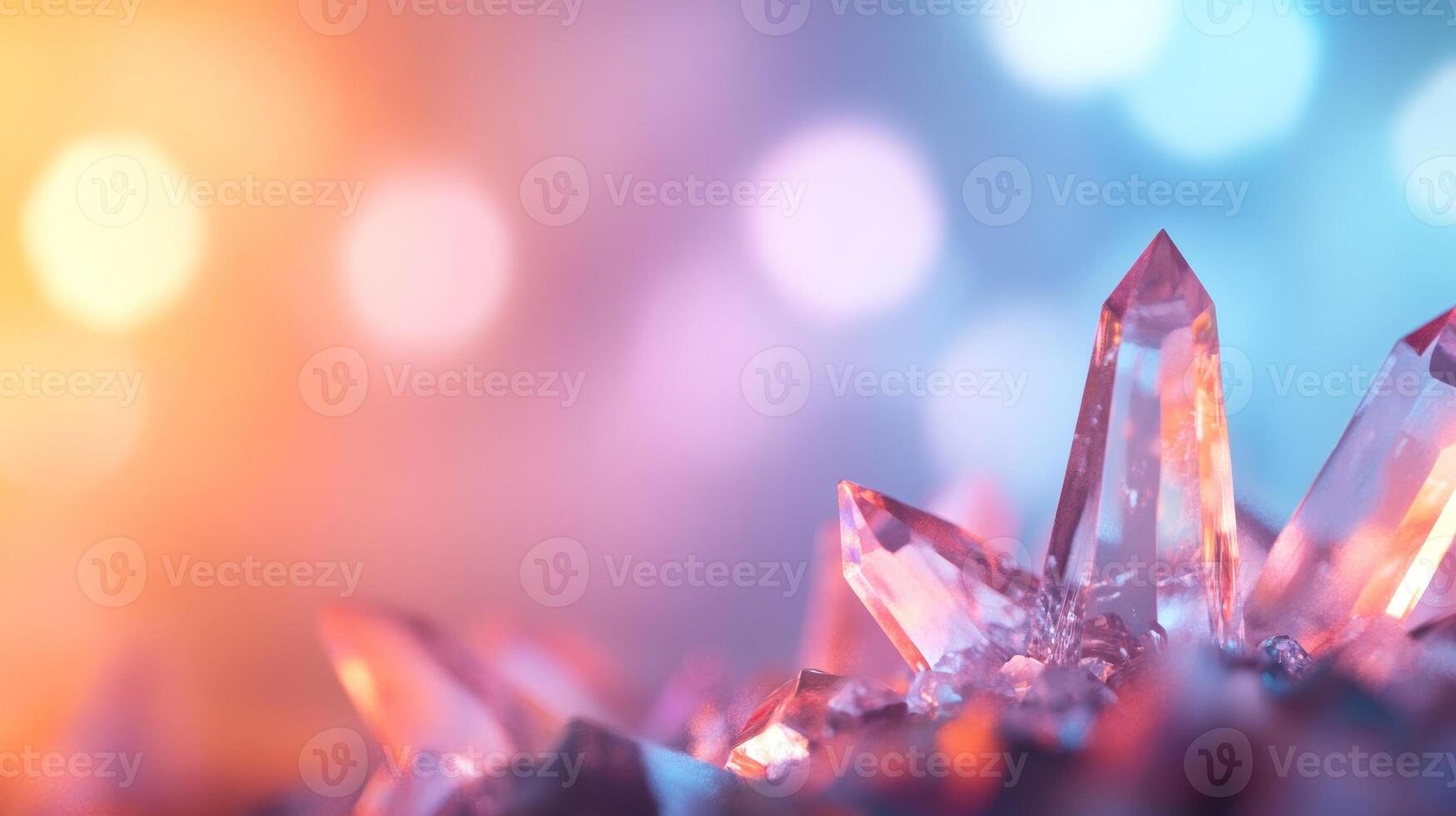 Sparkling crystal points with a colorful bokeh background. photo