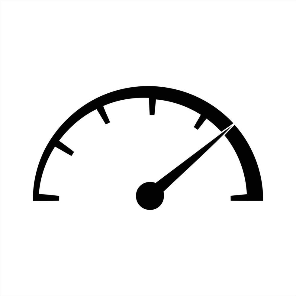 Simple black silhouette speedometer gauge showing performance meter with indicator needle vector