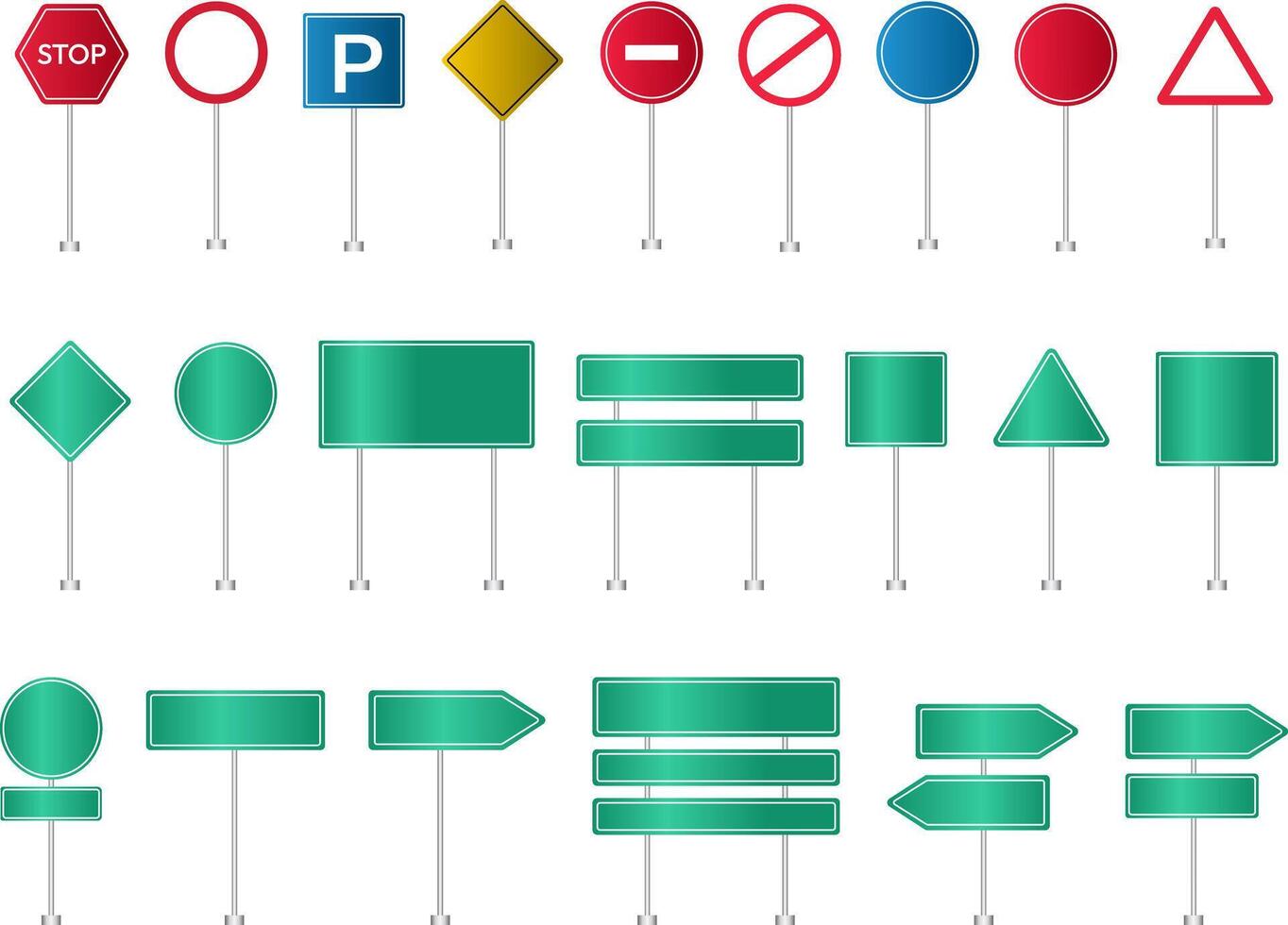 Complete collection of various traffic and road signs, warning, regulatory and information signs, for use in transportation vector