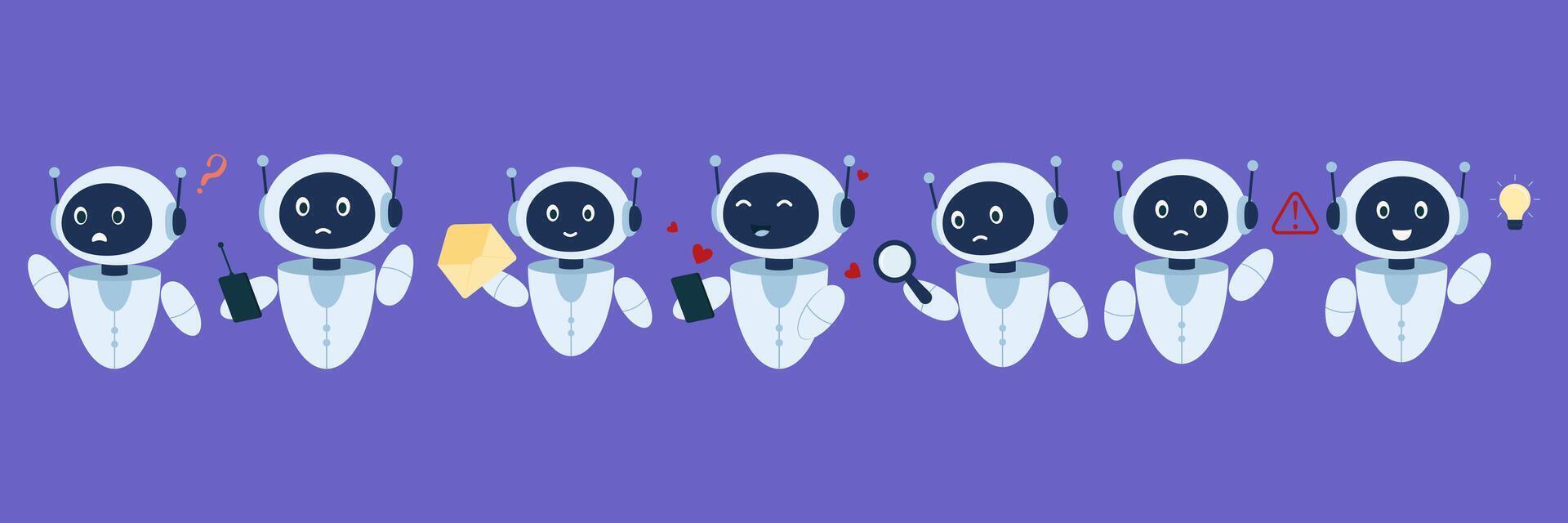 Cartoon robots exploring concepts in space vector