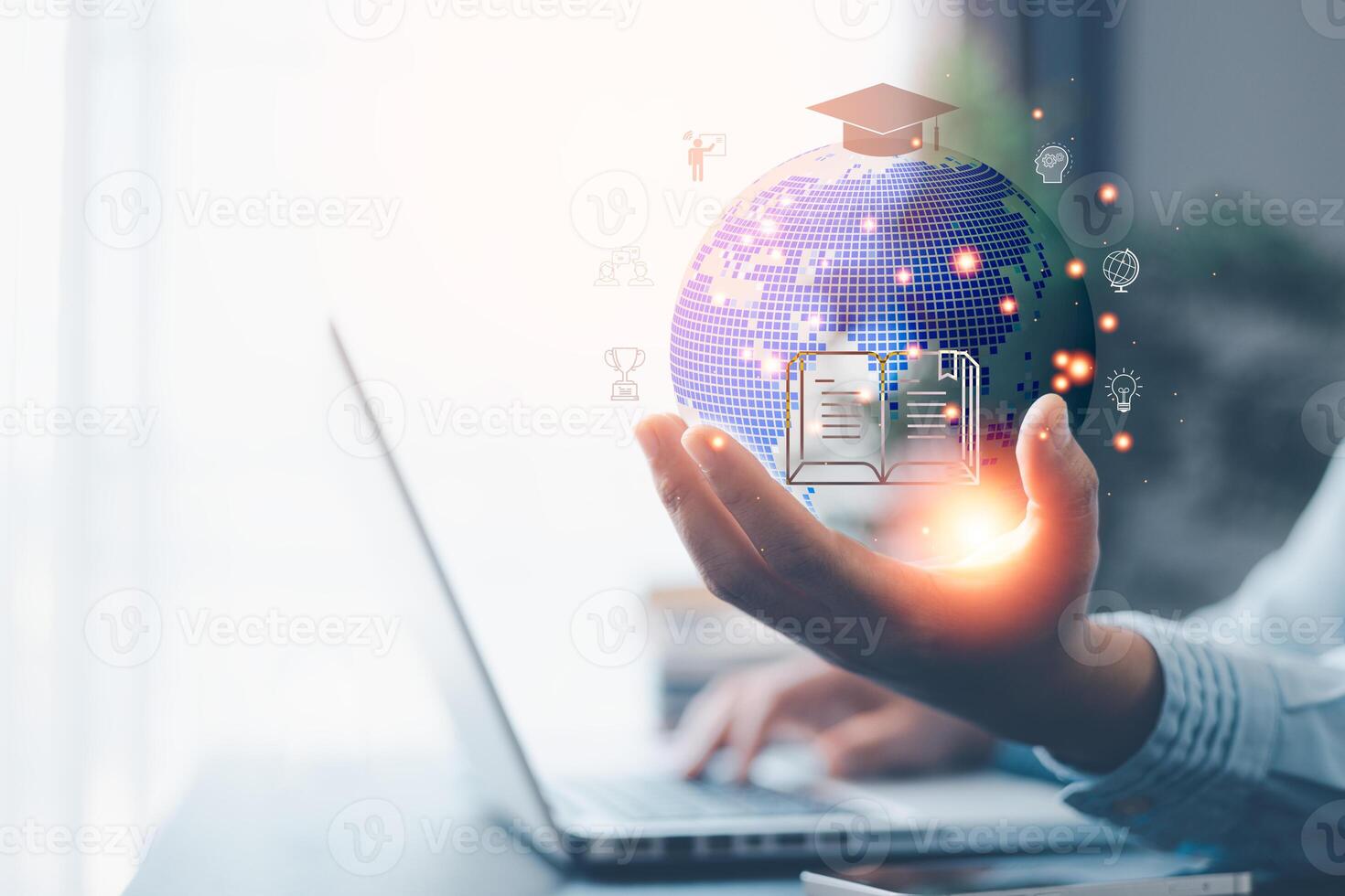 Futuristic internet communication concept. tutorial, internet lessons, internet lessons and online webinar. Online lessons on a digital screen. Education internet Technology. photo