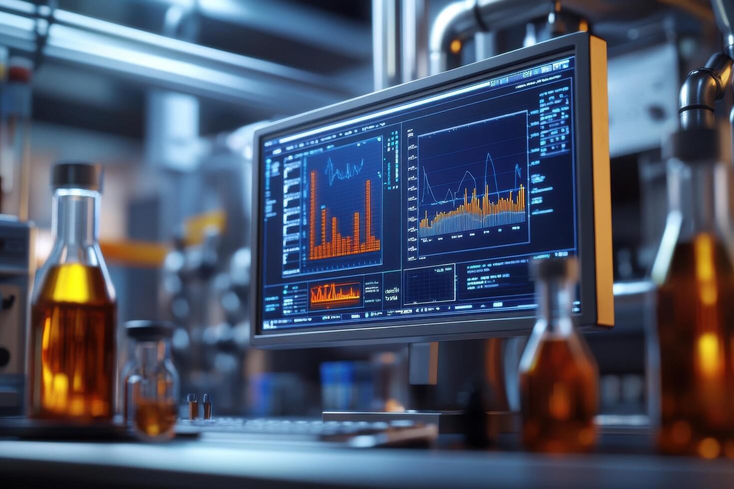 A computer monitor with a graph on it in a laboratory photo