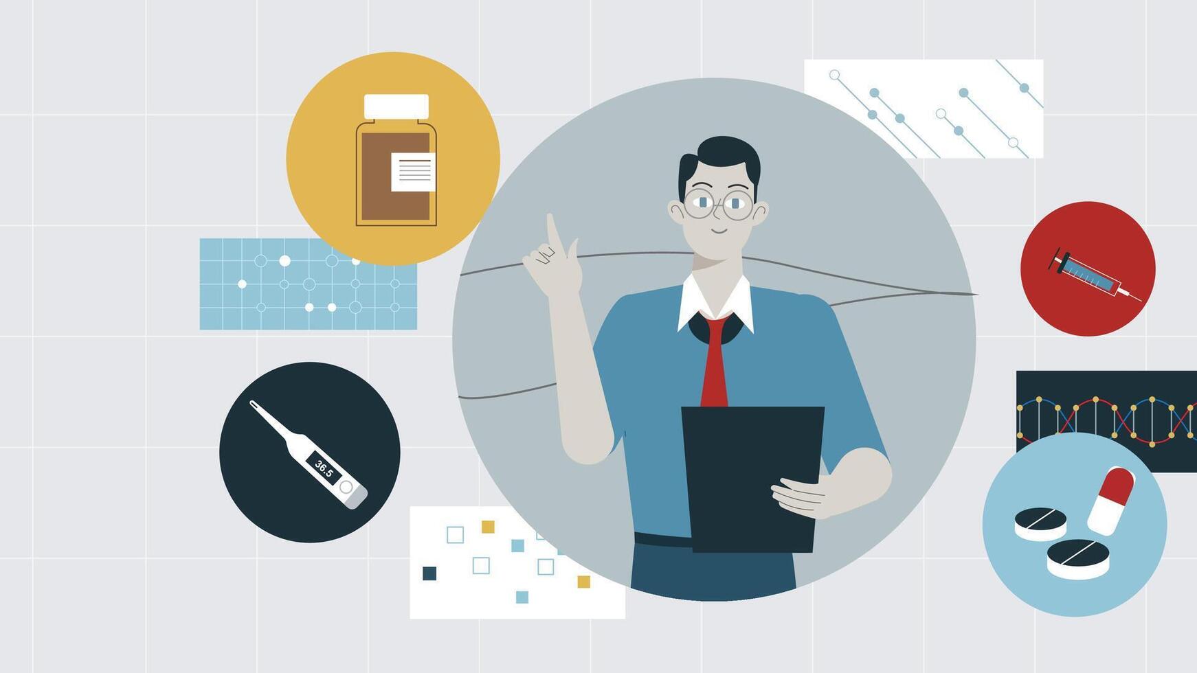 Healthcare professional with data analysis tools vector