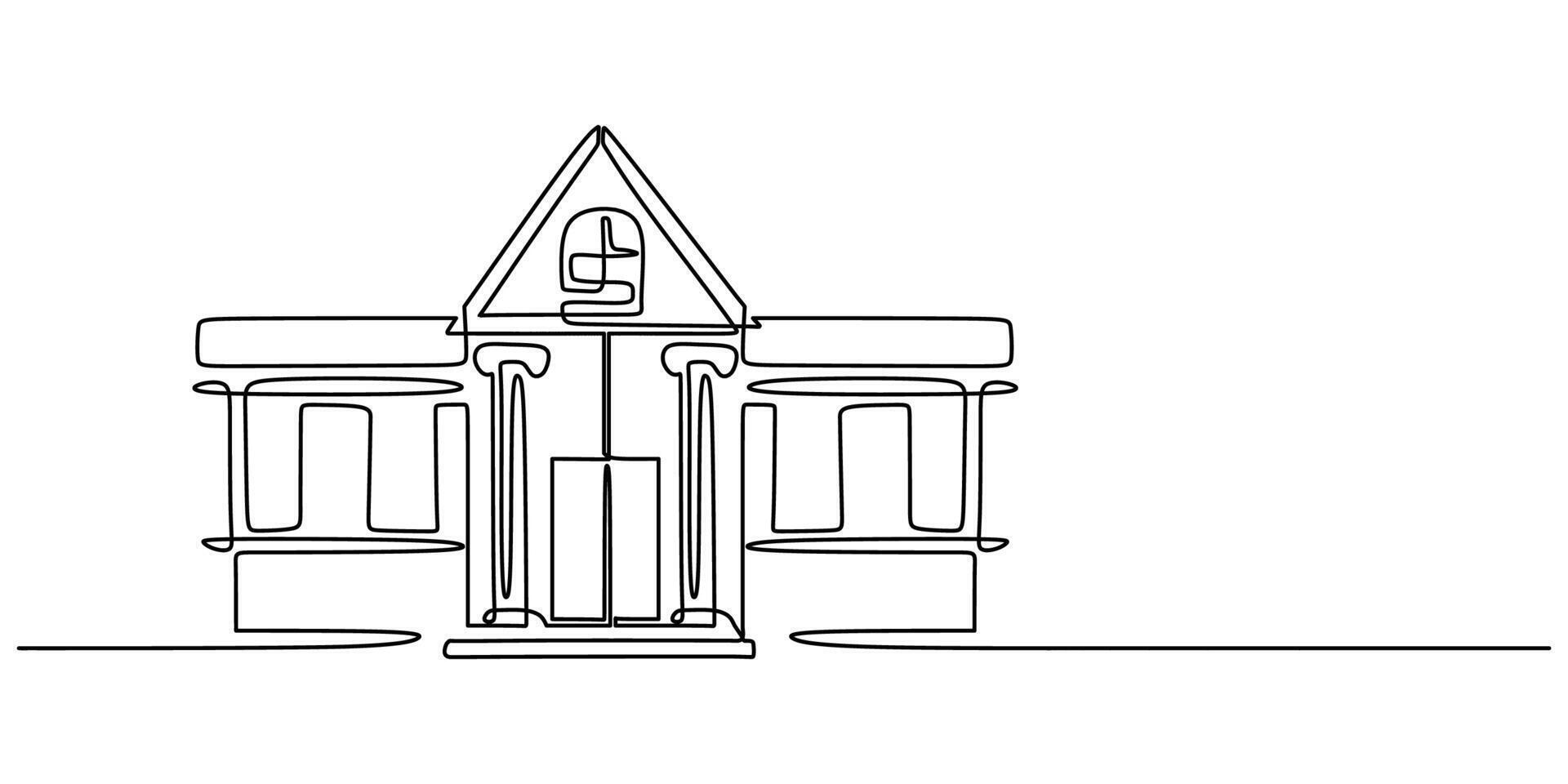 Continuous line drawing of a library building, minimalist classic architecture for literature and study. vector