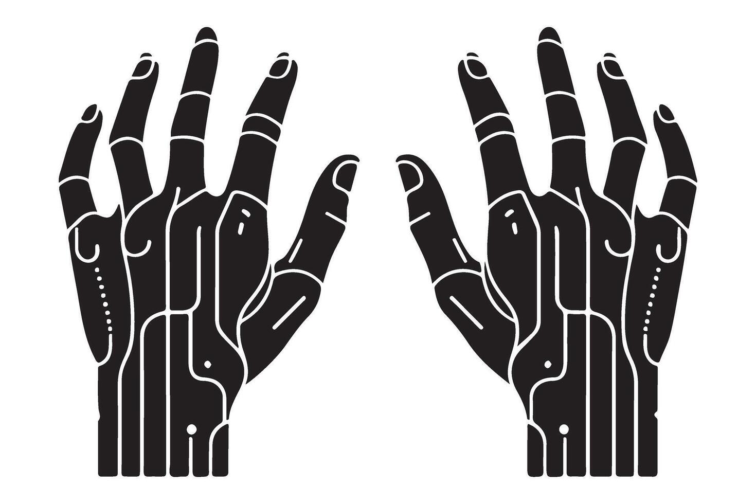 Futuristic Robotic Hands Silhouette with Circuitry Lines for Technology Concepts vector