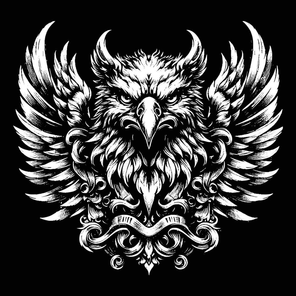An eagle with wings and a crest on a black background vector