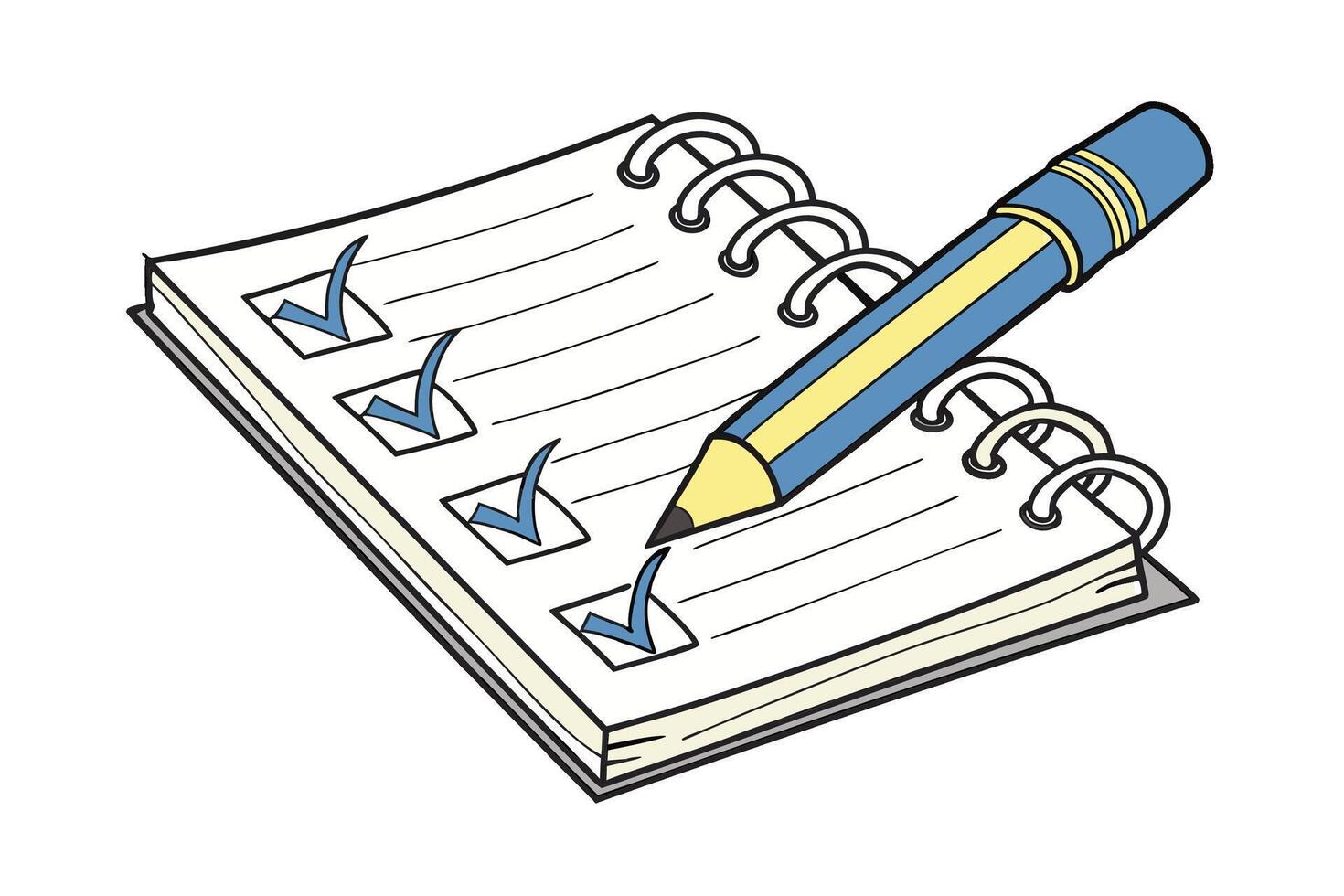 Checklist Notebook with Pencil Illustration To Do List, Planner, Task Management Design vector