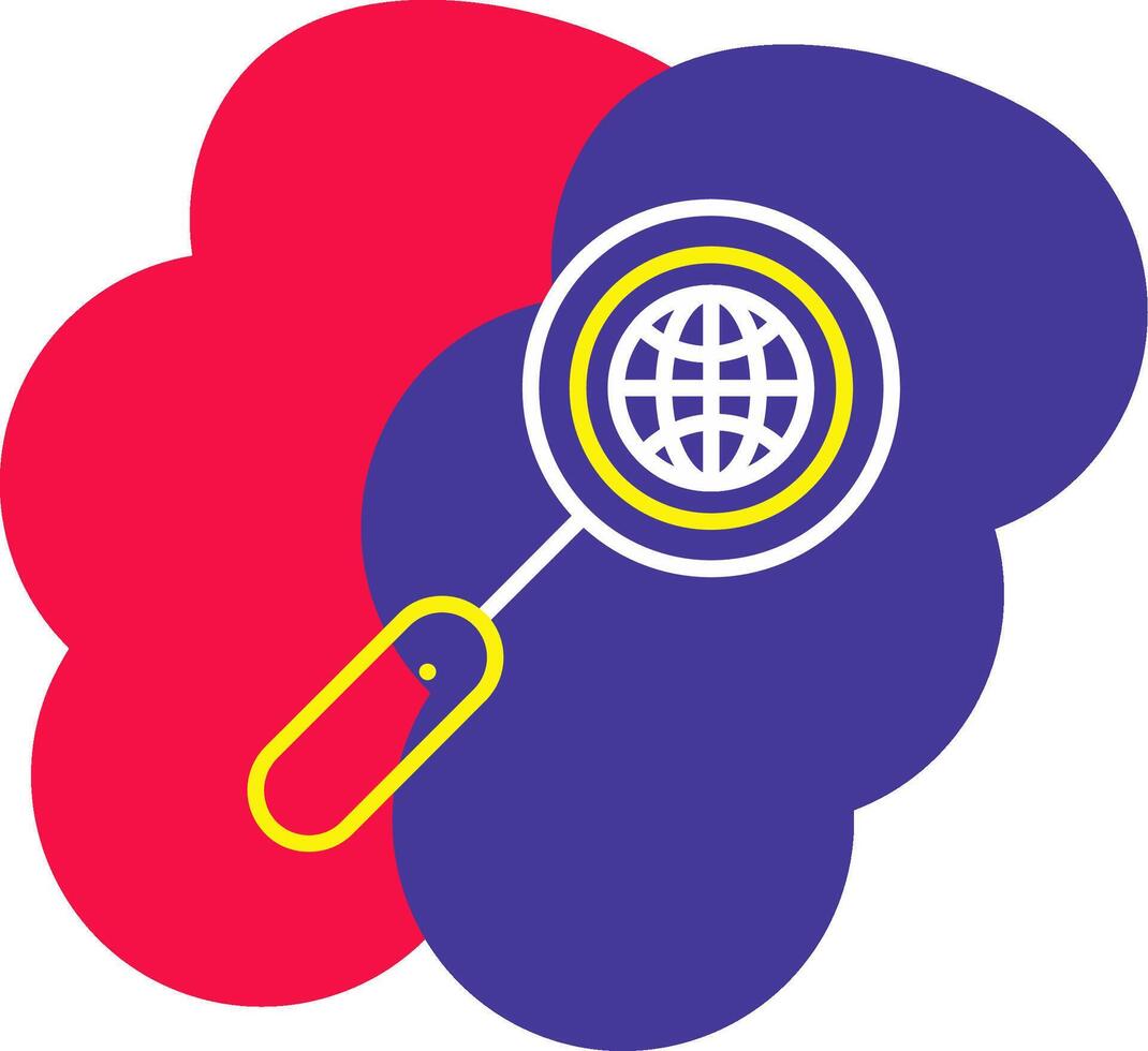 A magnifying glass and a globe in the middle of a cloud vector