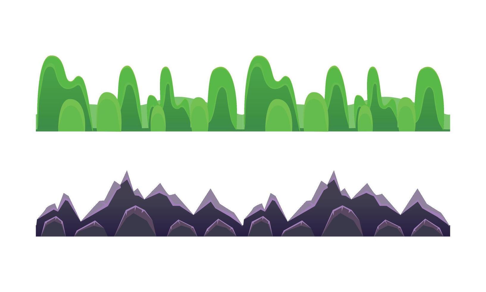 Alien Planet Mountain Landscape Set, Game Level, Fantasy Ground Surface, Computer Game Interface Cartoon Illustration vector