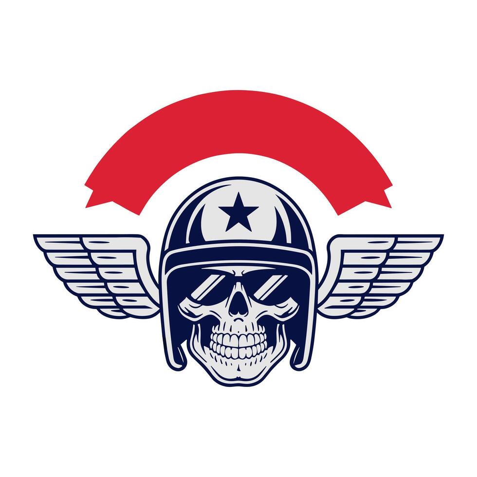 Skull with wings and helmet in retro style vector